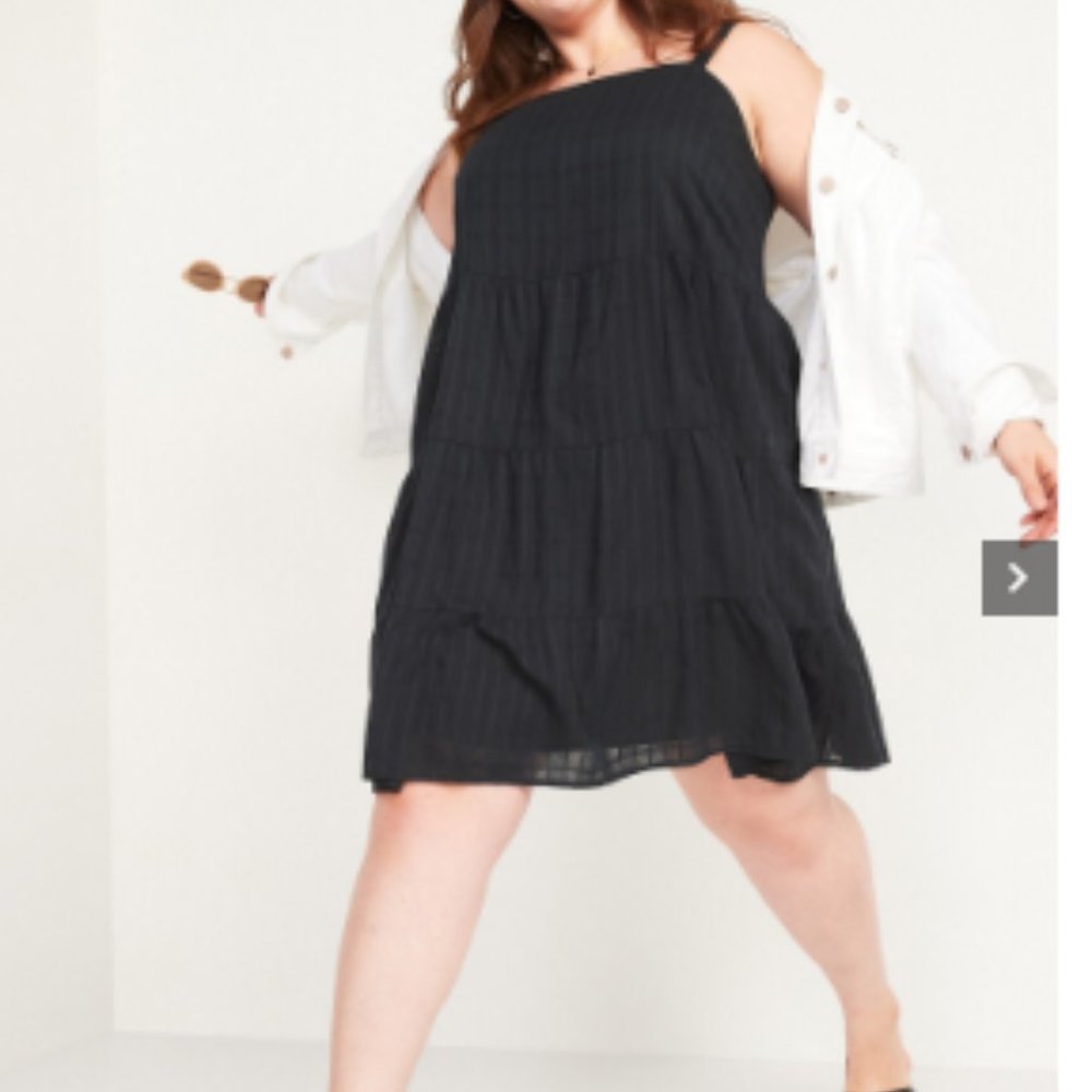 NWT Old Navy Sleeveless Tiered Dobby Swing Dress - Black Size XL - Has Pockets!
